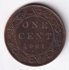 Canada 1901 1c One Large Cent Copper Coin Queen Victoria VF Very Fine #7