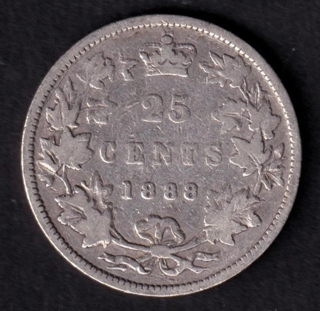 Canada 1888 25c Twenty Five Cent Silver Coin Queen Victoria Narrow "8"s .925