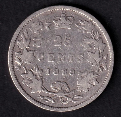 Canada 1888 25c Twenty Five Cent Silver Coin Queen Victoria Narrow "8"s .925