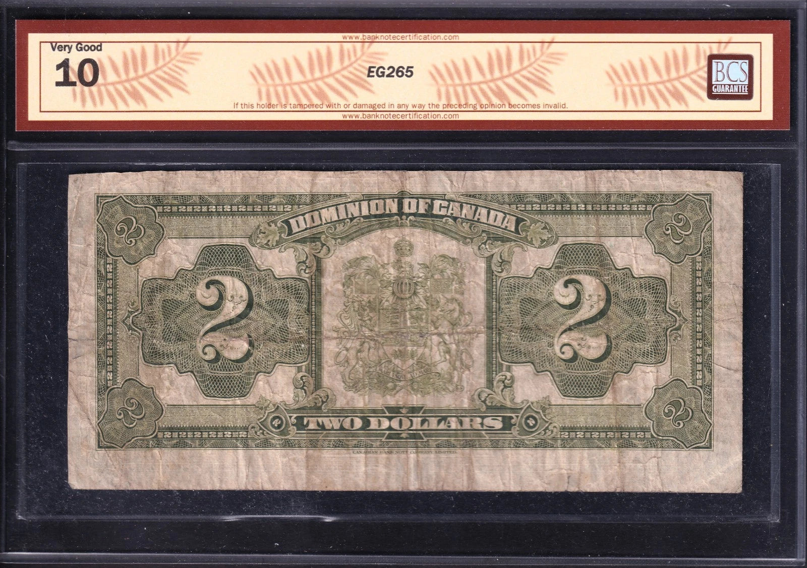 Dominion Of Canada 1923 $2 Two Dollar Banknote BCS Graded VG10 Black Seal Group1 - cscoinsnbanknotes