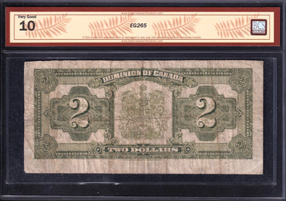 Dominion Of Canada 1923 $2 Two Dollar Banknote BCS Graded VG10 Black Seal Group1 - cscoinsnbanknotes