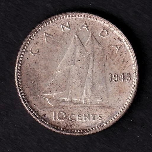 Canada 1943 10c Ten Cent Silver Coin King George VI MS 60 .800 Silver