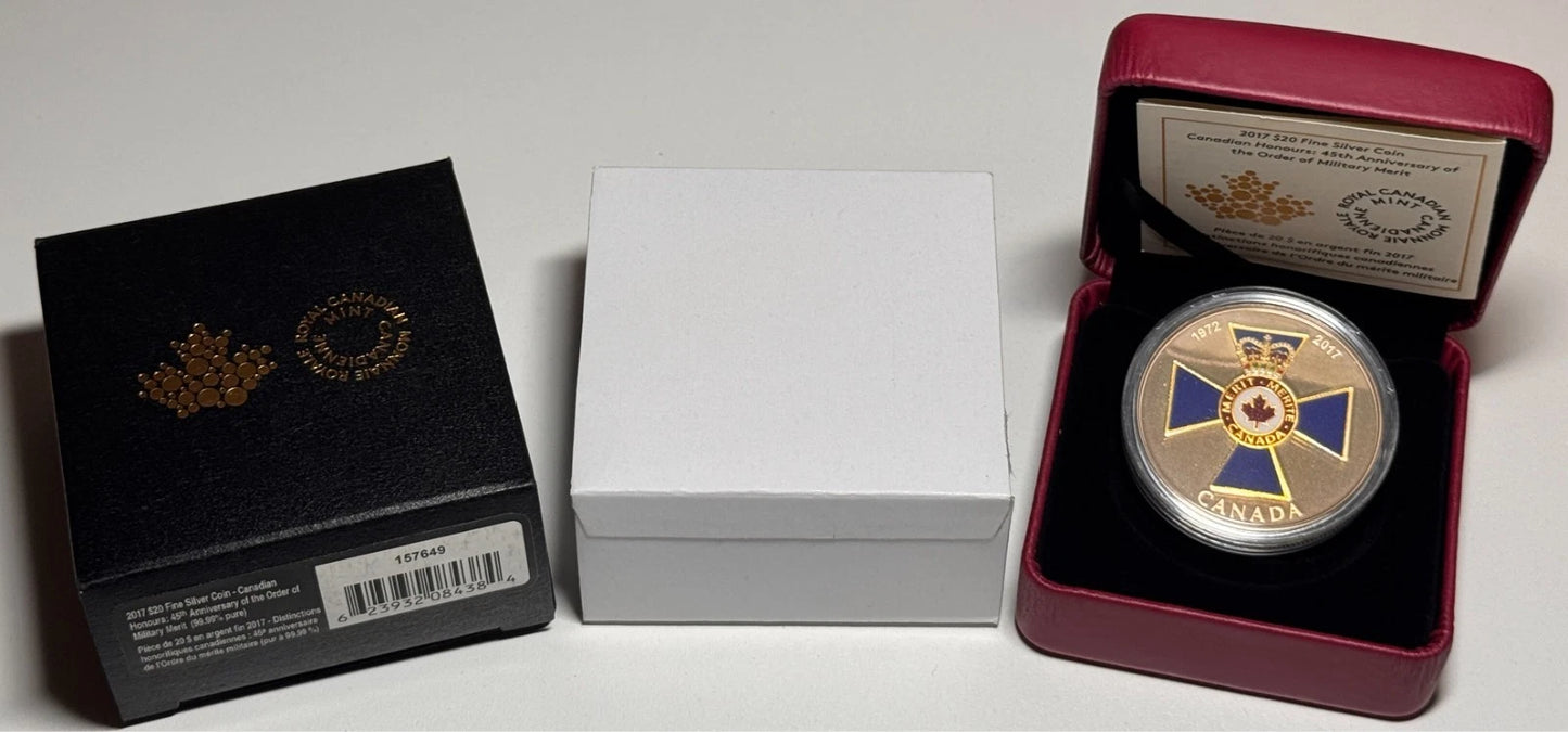 2017 $20 Canadian Honours: Order of Military Merit Fine Silver Coin - Complete