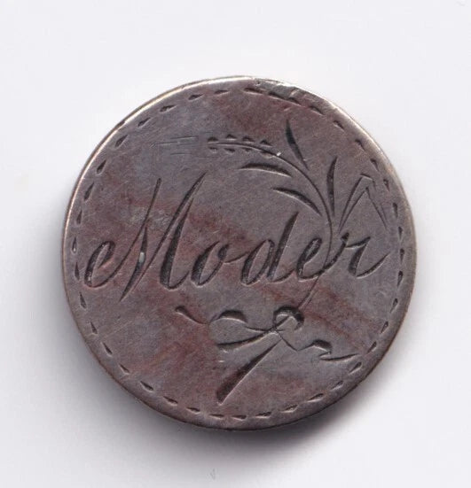 Denmark 1874 Silver Love Token "Moder" Engraved .400 Silver - cscoinsnbanknotes