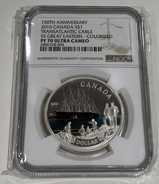 Canada 150th Anniversary Transatlantic Cable $20 Colorized Coin NGC PF-70 UC RCM