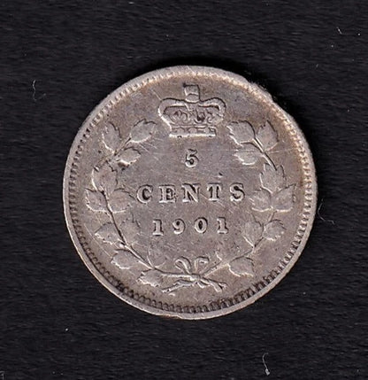 Canada 1901 5c Five Cent Silver Nickel Queen Victoria VF Very Fine .925 Silver - cscoinsnbanknotes