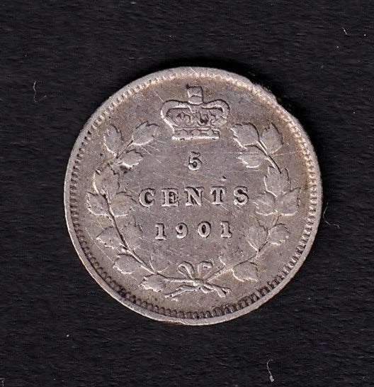 Canada 1901 5c Five Cent Silver Nickel Queen Victoria VF Very Fine .925 Silver - cscoinsnbanknotes