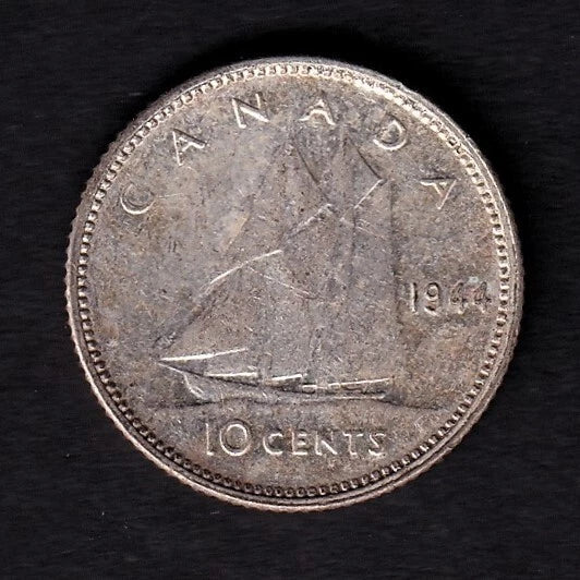Canada 1944 10c Ten Cent Silver Coin King George VI Almost UNC .800 Silver