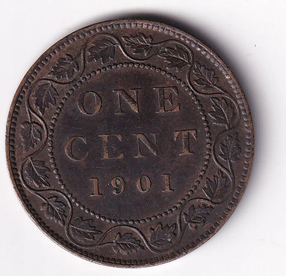 Canada 1901 Large One 1 Cent Queen Victoria - Extra Fine/Almost Uncirculated - cscoinsnbanknotes