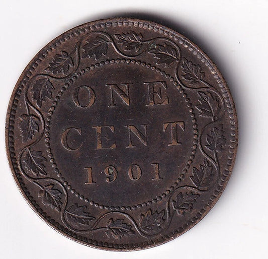 Canada 1901 Large One 1 Cent Queen Victoria - Extra Fine/Almost Uncirculated - cscoinsnbanknotes