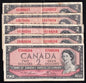 Lot Of 5x Canada 1954 $2 Banknote | Modified Portrait | Circulated - cscoinsnbanknotes