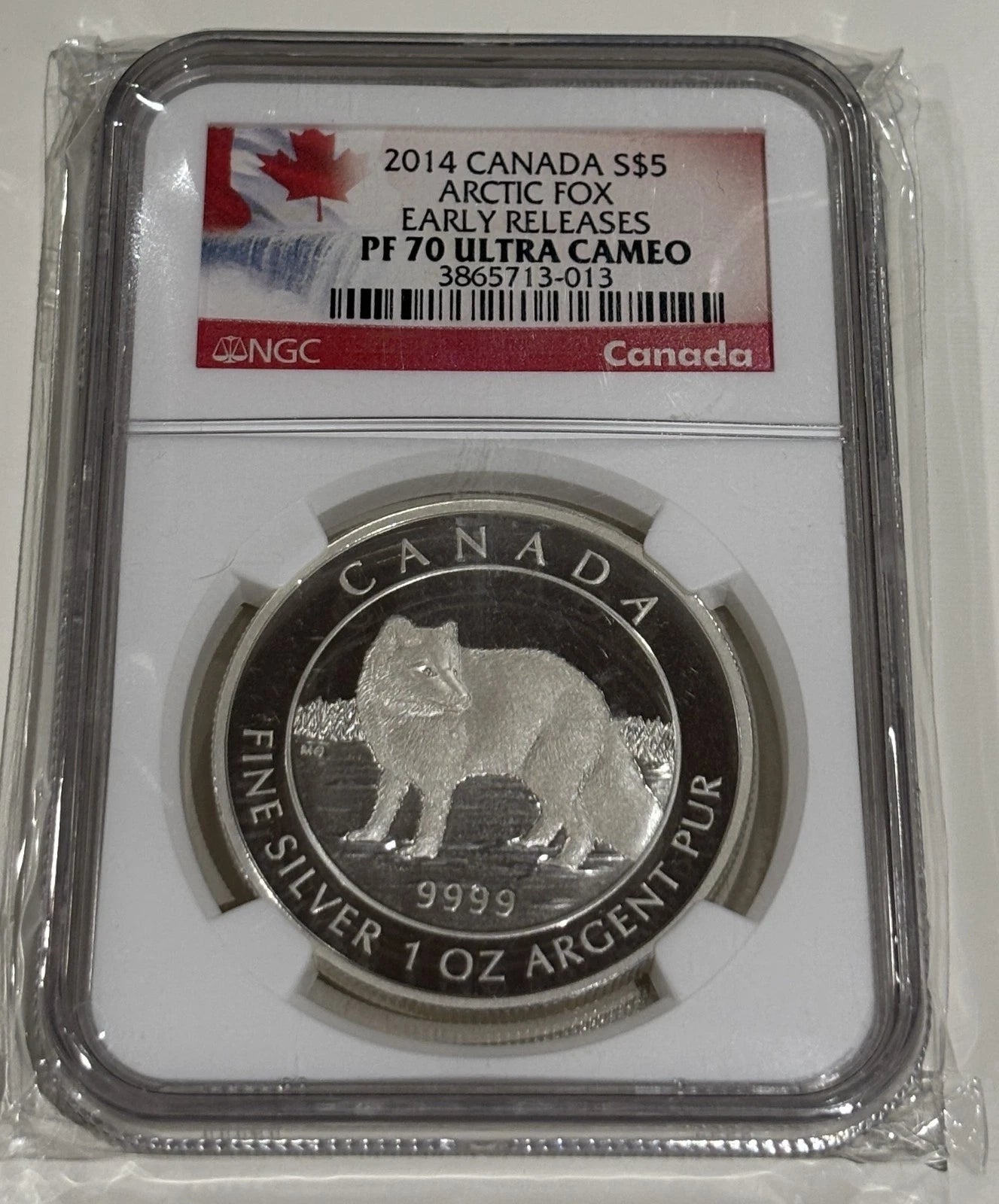 Canada 2014 Artic Fox Fine Silver $5 Coin NGC Graded PG-70 Ultra Cameo RCM