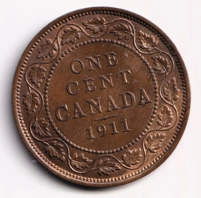 Canada 1911 1 Cent One Large Cent Coin King George V - MS