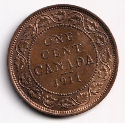 Canada 1911 1 Cent One Large Cent Coin King George V - MS