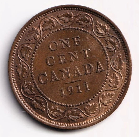 Canada 1911 1 Cent One Large Cent Coin King George V - MS