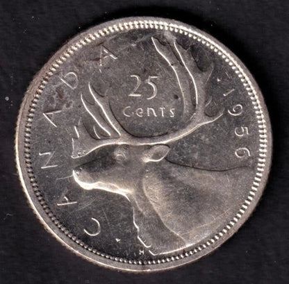 Canada 1956 25c Twenty Five Cent Silver Coin Queen Elizabeth II BU .800 Silver