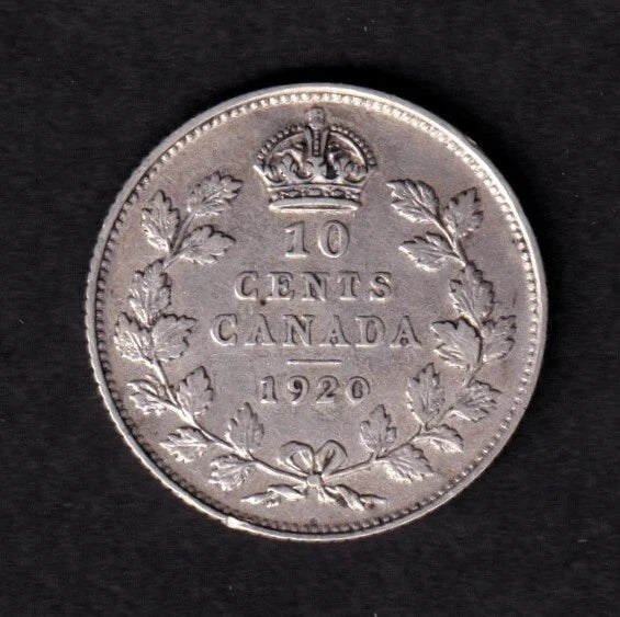 Canada 1920 10c Ten Cent Silver Coin King George V EF Extra Fine .800 Silver