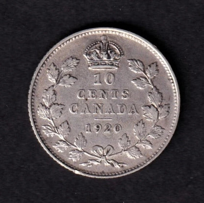 Canada 1920 10c Ten Cent Silver Coin King George V EF Extra Fine .800 Silver