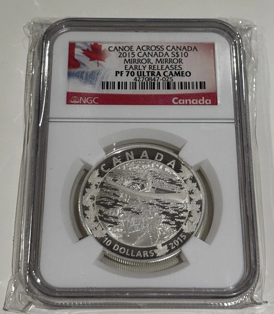 Canada Canoe Across Canada 2015 $10 Silver Coin NGC Graded PF-70 Ultra Cameo