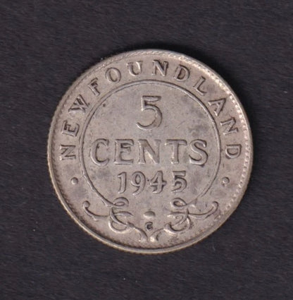 NFLD Newfoundland 1945 5c Five Cent Silver Coin King George VI .925 Silver #1 - cscoinsnbanknotes