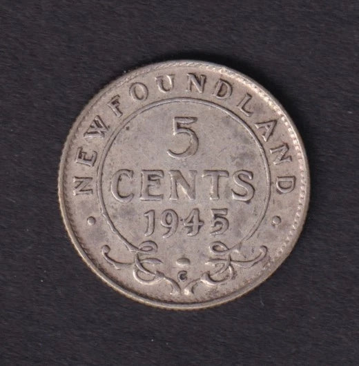 NFLD Newfoundland 1945 5c Five Cent Silver Coin King George VI .925 Silver #1 - cscoinsnbanknotes