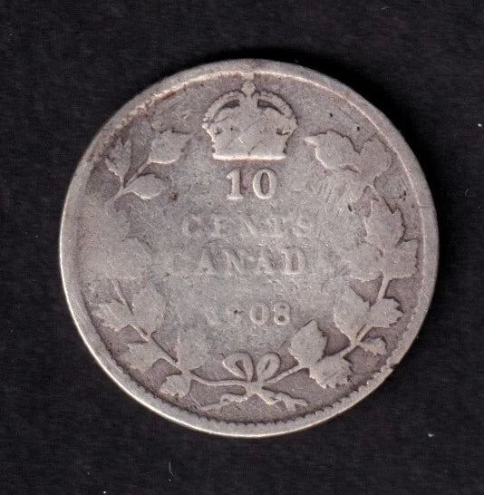 Canada 1908 10c Ten Cent Silver Coin King Edward VII G Good .925 Silver