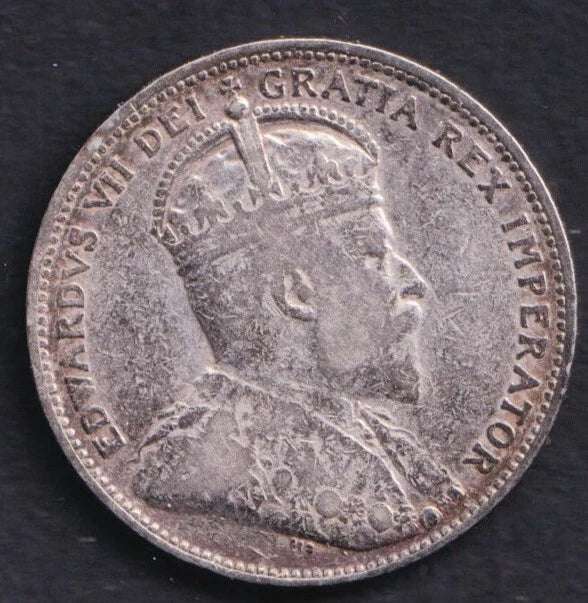 1909 Canada Silver Quarter 25 Twenty Five Cent Piece King Edward Key Date VF