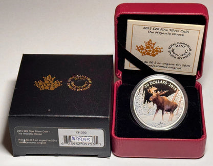 2015 Canada $20 The Majestic Moose - Pure Silver Coin - Complete With Box + COA