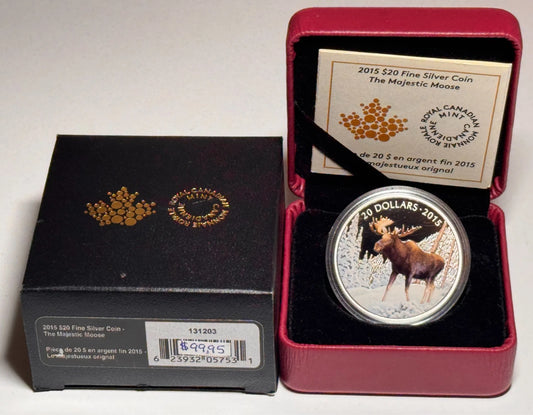 2015 Canada $20 The Majestic Moose - Pure Silver Coin - Complete With Box + COA