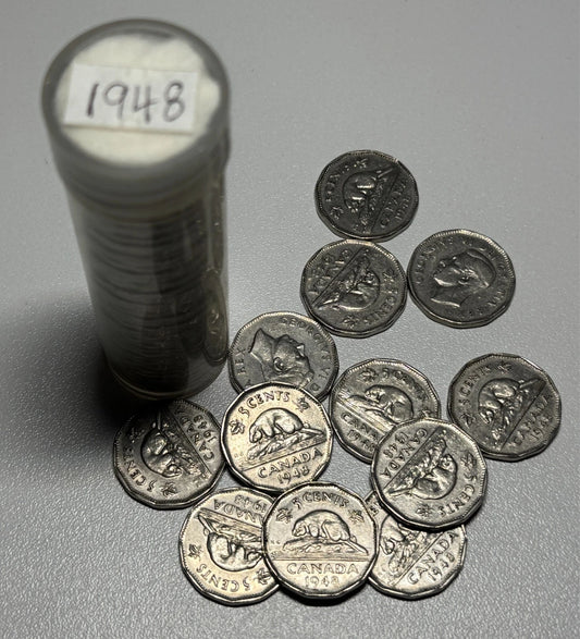 1x Canada 1948 Five Cents Nickel Coin King George VI Semi Key Date 5-Cents 5c