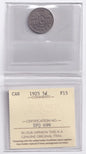 Canada 1925 5c Five Cent Nickel Coin ICCS Graded F 15 - cscoinsnbanknotes