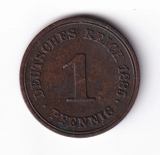 Germany 1885A 1pf One Pfennig Copper Coin Emperor Wilhelm I Minted Berlin - cscoinsnbanknotes