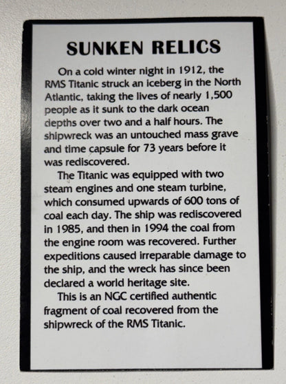 Coal Recovered from the RMS Titanic Sunken Relics NGC Certified Shipwreck Piece