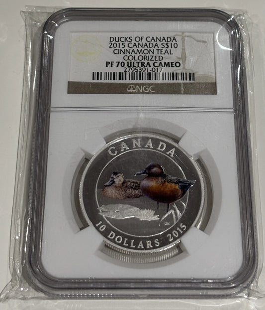 Canada Ducks Of Canada 2015 Cinnamon Teal Colourized NGC Graded PF-70 UC RCM