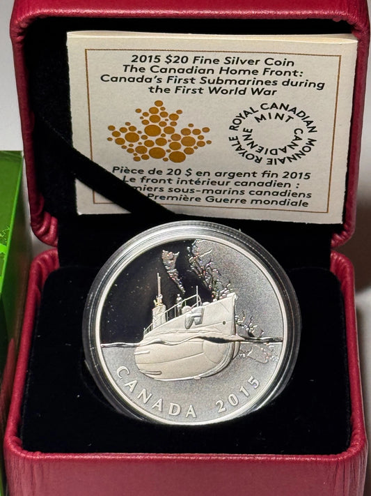 2015 $20 Canada's First Submarines During The First World War - Pure Silver Coin
