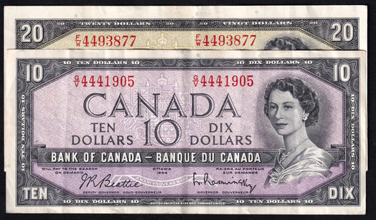 Canada 1954 $5 Five Dollar Banknotes Lot Of Three Notes Random - cscoinsnbanknotes