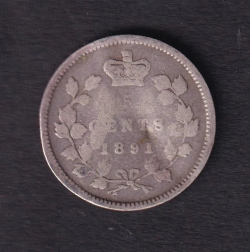 Canada 1891 5c Five Cent Silver Coin Queen Victoria .925 Silver #1 - cscoinsnbanknotes