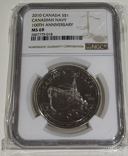 Canada 2010 $1 One Silver Dollar 100th Anniversary Navy NGC Graded MS-69 RCM
