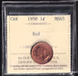 Canada 1958 One Penny Queen Elizabeth II ICCS Graded MS 65 Red