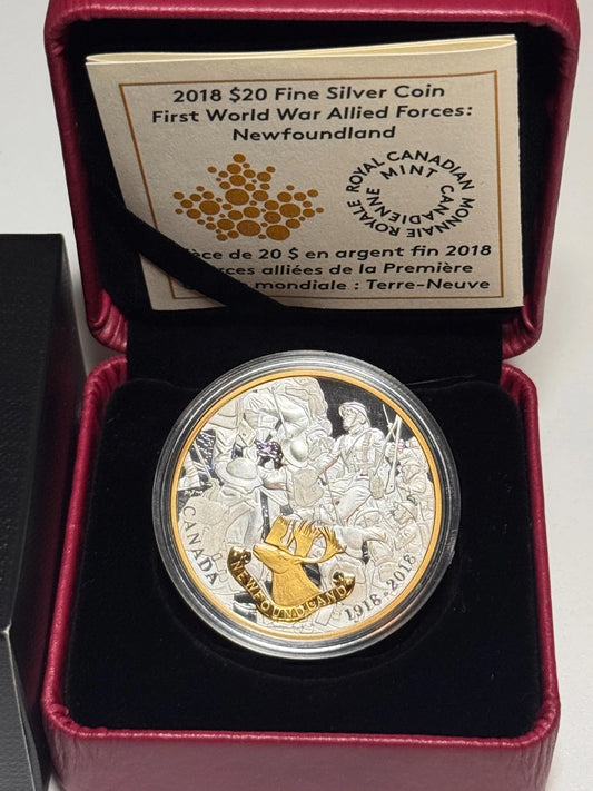2018 $20 First World War Allied Forces: Newfoundland Pure Silver Coin