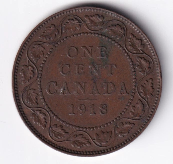 Canada 1918 1c One Large Cent Copper Coin King George V - cscoinsnbanknotes