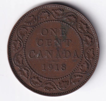 Canada 1918 1c One Large Cent Copper Coin King George V - cscoinsnbanknotes