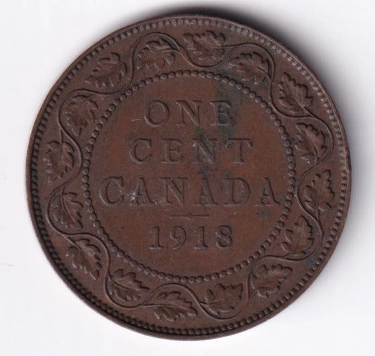 Canada 1918 1c One Large Cent Copper Coin King George V - cscoinsnbanknotes