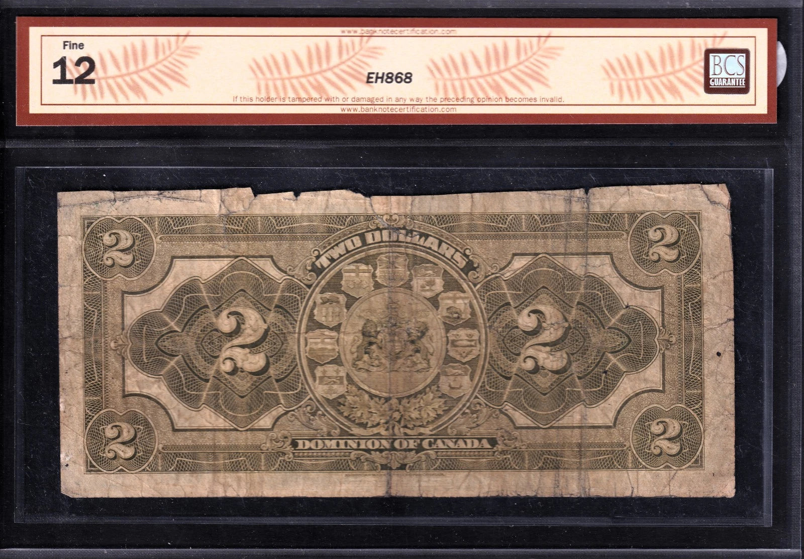 Dominion Of Canada 1914 $2 Two Dollar Banknote BCS Graded F12 Seal Only Series S - cscoinsnbanknotes