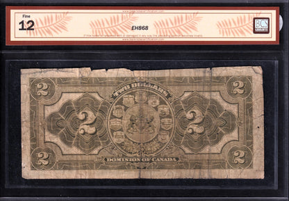 Dominion Of Canada 1914 $2 Two Dollar Banknote BCS Graded F12 Seal Only Series S - cscoinsnbanknotes