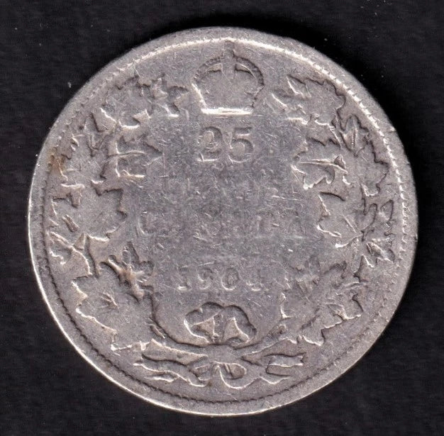 Canada 1904 25c Twenty Five Cent Silver Coin King Edward VII G Good .925 Silver