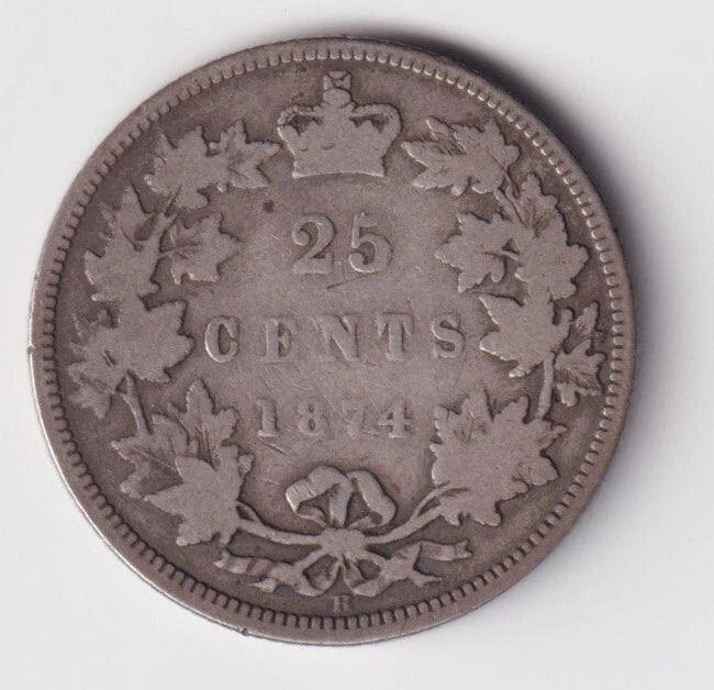 1874 H Canada Silver Quarter 25 Twenty Five Cent Piece Queen Victoria