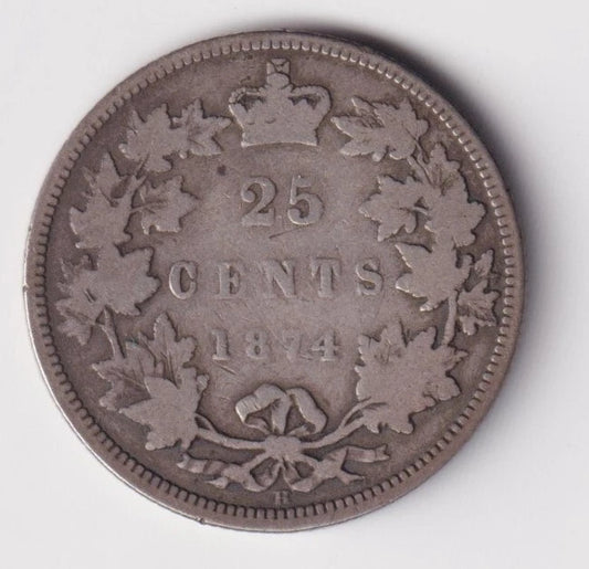 1874 H Canada Silver Quarter 25 Twenty Five Cent Piece Queen Victoria