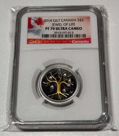 2014 Gilt Gold Canada $3 Silver Jewel Of Life NGC Certfied PF-70 Ultra Cameo