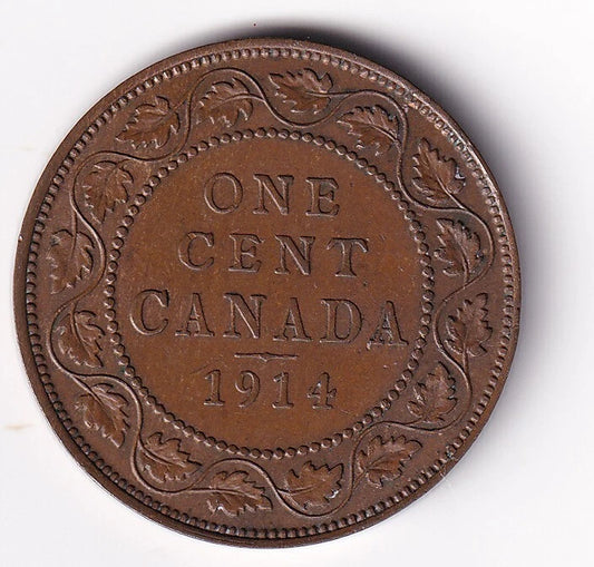 Canada 1914 1 Cent One Large Cent Coin King George Almost UNC Very Nice Details - cscoinsnbanknotes